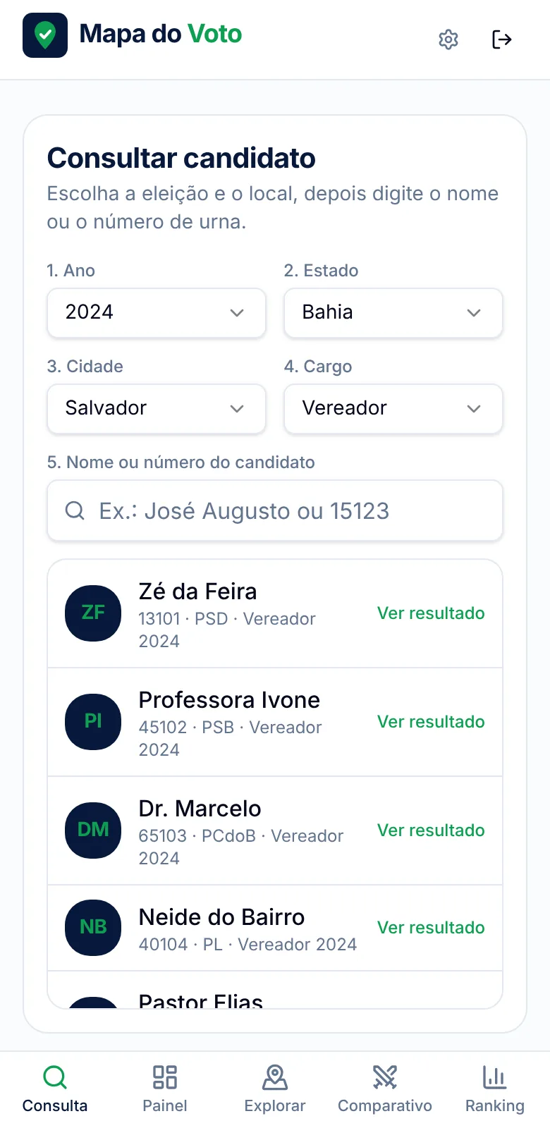 Tela de consulta do candidato